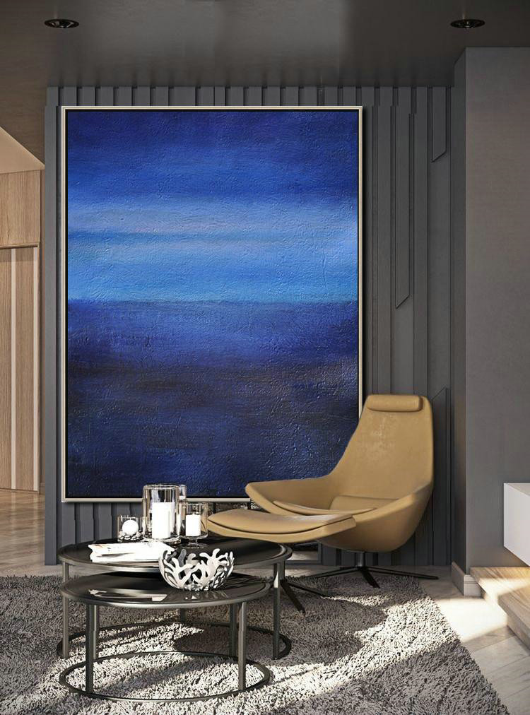 Original Extra Large Wall Art,Oversized Abstract Landscape Painting,Wall Art Painting,Dark Blue,Blue,White.etc